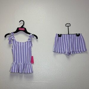Vince Camuto Girls Purple and White Striped Tank Top and Shorts Set size 6X